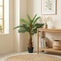 HOMCOM Palmeira Artificial Palmeira 100 cm com 21 Folhas em Peva Planta Decorativa com Vaso de Plástico Verde(m-4)