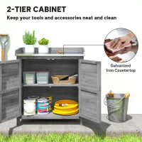 Outsunny Stół do przesadzania z szafką z drewna, ogrodowa szafka z ocynkowanym blatem, 2 półki, szary(m-4)