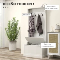 HOMCOM Perchero Zapatero con Banco de Almacenamiento 4 Ganchos Estilo Moderno 71,5x39,5x170 cm Blanco(m-4)