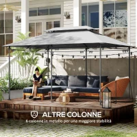 Outsunny Gazebo da Giardino 3x4 m con Tende Rimovibili, Doppio Tetto e Struttura in Metallo, Grigio(m-5)