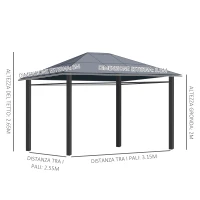 Outsunny Gazebo da Giardino 3.6x3m con Tetto in Policarbonato Anti UV e Tende, Grigio(m-3)