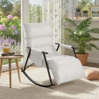 HOMCOM Poltrona Baloiço com Encosto e Apoia-Pés Ajustáveis 105° Estofada em Linho com Bolso Lateral Cinzento e Branco(m-6)