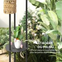 Outsunny Lampadaire solaire extérieur en résine tressée, lampadaire à 3 lumières avec capteur et étagère, Ø37 x 144 cm, jaune(m-7)