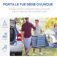 Outsunny Set 2 Sdraio Pieghevoli con Schienale Regolabile a 5 Livelli, in Acciaio e Poliestere, 60x75x102 cm, Blu e Crema(m-5)