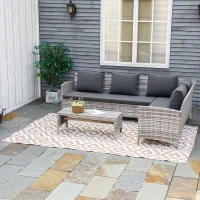 Outsunny Reversible Outdoor RV Rug, Patio Floor Mat, 274 x 182 cm Plastic Straw Rug for Garden, terrace, Beach, Camping, Coffee & White(m-10)