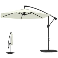 Outsunny Ombrellone decentrato con base a croce e zavorra, 3 m, Crema(m-7)