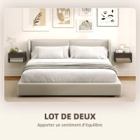 HOMCOM Lot de 2 tables de chevet murales, tables de nuit, tiroir, compartiment ouvert, plateau, 37 x 32 x 21 cm, noir(m-4)