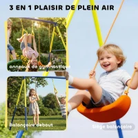 AIYAPLAY Portique Balancoire Exterieur Enfants 3-en-1, Siège de Balancelle, 2 Anneaux Gymnastique et Balançoire à Disque(m-4)