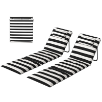 Outsunny Lot de 2 Tapis de Plage Pliables avec Dossier Réglable Appui-tête Rembourré 150x50x2 cm Gris et blanc