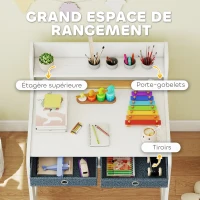 AIYAPLAY Bureau enfant avec chaise, table enfant et chaise avec 2 tiroirs en tissu et porte-gobelet, 62,8x55,6x73,8cm, blanc(m-5)