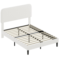 HOMCOM Estructura de Cama Doble con Cabecero Ajustable en Altura Tapizada en Borreguito Listones de Soporte Blanco