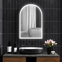HOMCOM Miroir de salle de bain LED 90 x 60cm, mural, 3 couleurs, arqué cadre en aluminium, désembuage et interrupteur tactile(m-10)