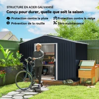 Outsunny Abri de jardin 5,4 m² 2,77 x 1,95 x 1,92 m kit de fondation incluse porte coulissante ventilations tôle acier gris foncé(m-5)