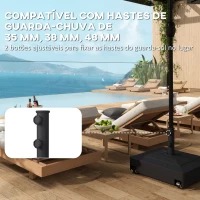 Outsunny Base para Chapéu de Sol Quadrada com Rodas para Postes Ø35/38/48 mm, Recarregável com Areia 61 kg ou Água 40 kg Preto(m-4)