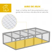 PawHut Clapier cage à lapins extérieur intérieur 2 portes supérieures 181L x 100l x 48H cm bois massif gris(m-6)