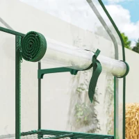 Outsunny Mini estufa de jardim com 3 étagères, cobertura em PVC de alta densidade, porta enrolável 4 rodas 69 x 49 x 130 cm transparente(m-5)