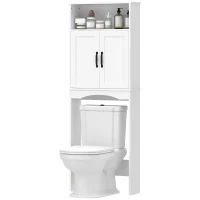 HOMCOM Dulap peste WC Mobilier de baie cu 2 uși cu închidere silențioasă Raft deschis 64x21x173,5 cm Alb(m-6)