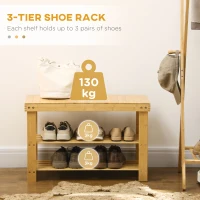 HOMCOM Ława na Buty, 3 Poziomy, Pomieści 6-9 Par Butów, do 130 kg, Bambus, 70 x 28 x 45cm(m-4)