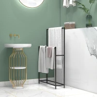 HOMCOM Porte serviettes sur pied sèche serviette 2 niveaux en métal pour la salle de bain, dim. 66l x 20P x 110H cm, noir(m-10)