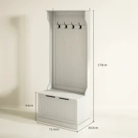 HOMCOM Attaccapanni con scarpiera e panca contenitore con 4 ganci, 71,5x39,5x170 cm, Bianco(m-3)