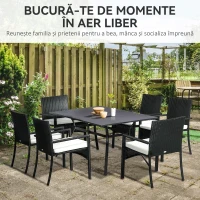 Outsunny Set de Grădină 7 Piese din Ratan cu Masă și 6 Scaune Negru și Bej(m-4)
