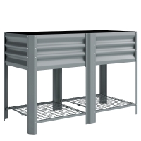 Outsunny Horta  Elevada com Prateleira Inferior, Mesa de Cultivo em Metal Galvanizado com Forro 120x55x80 cm Cinzento Prateado