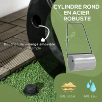 DURHAND Rouleau à gazon, rouleau de jardin, remplissable avec 38 L d'eau ou de sable, 60 x 32 x 105 cm, noir(m-7)