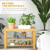 HOMCOM Ława na Buty, 3 Poziomy, Pomieści 6-9 Par Butów, do 130 kg, Bambus, 70 x 28 x 45cm(m-6)