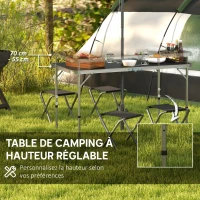 Outsunny Ensemble table et chaise de camping, Table de Camping avec 4 chaises Pliantes, 120x60x55-70cm Gris foncé(m-5)