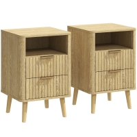 HOMCOM Set de 2 Mesitas de Noche con 2 Cajones, 40x40x61 cm, Roble