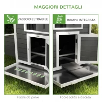 PawHut Pollaio in Legno da Esterno con 2 Nidi di Cova, Vassoio Rimovibile e Tetto in Asfalto, Grigio(m-7)