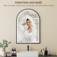 HOMCOM Miroir salle de bain avec éclairage 50 x 70 cm, miroir LED arqué, anti-buée, 3 couleurs lumière, dimmable, mémoire, noir(m-6)