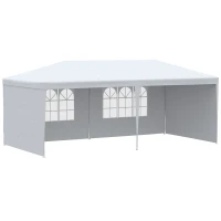 Outsunny Tonnelle de jardin, tente de réception avec Fenêtres et parois latérales amovibles, pour fêtes et mariages, 6 x 3 m blanc(m-12)