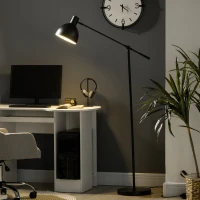 HOMCOM Lampadaire sur pied salon 40 W hauteur réglable, abat-jour et bras orientable, interrupteur à pied, culot E27, noir(m-10)