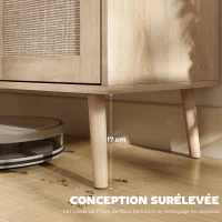 HOMCOM Buffet salon meuble de rangement placards à portes en cannage et étagère réglable 140 x 40 x 75 cm effet bois naturel(m-7)