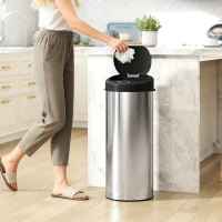 HOMCOM Cubo de Basura Cocina Automático 55 L de Acero Inoxidable con Sensor Infrarrojo Cierre Suave Antihuellas Plateado(m-8)