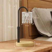 HOMCOM Candeeiro de Mesa Candeeiro Aquecedor de Vela com Base de Madeira Ecrã de Vidro Ø15x32,5 cm Multicor(m-3)