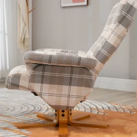 HOMCOM Linen Swivel Recliner Chair with Footstool, Wooden Base and Storage for Living Room, Multicolour(m-8)