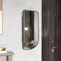 HOMCOM Miroir mural forme organique avec 3 étagères de rangement pour salle de bain, cadre en métal noir, dim. 40 x 86 cm(m-10)