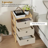 HOMCOM Cómoda de Bambu com 3 Gavetas de Tecido, Compacta para Espaços Pequenos, Creme e Madeira(m-4)