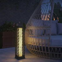 Outsunny Lanterna solare da giardino in rattan con LED IP44, Nero(m-2)