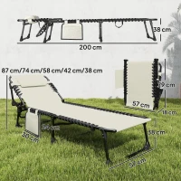 Outsunny Set de 2 Tumbonas Plegables con Reposacabezas Bolsillo Lateral y Respaldo Reclinable en 5 Posiciones Blanco Crema(m-3)