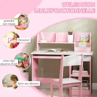 ZONEKIZ Bureau enfant avec chaise ergonomique avec clavier coulissant tiroir niches et étagères ouvertes 90 x 45 x 90 cm rose(m-5)