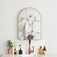 HOMCOM Miroir mural arqué miroir de salle de bain avec cadre en alliage d'aluminium pour chambre salon entrée 50 × 70 cm or(m-10)