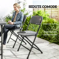 Outsunny Set Tavolo Regolabile e 4 Sedie da Giardino Pieghevoli in HDPE Effetto Legno, Grigio Scuro(m-6)