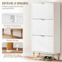 HOMCOM Sapateira Estreita com 3 Portas Caneladas com Prateleiras Ajustáveis para 18 Pares de Sapatos 60x24x122,5 cm Branco(m-7)