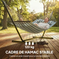Outsunny Hamac sur pied 353 cm, hamac avec support acier avec coussin amovible et barres d'écartement, vert(m-7)