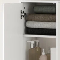 kleankin Meuble colonne salle de bain avec miroir, meuble de rangement à 6 niveaux 2 portes étagères réglables 32x28x162cm blanc(m-9)