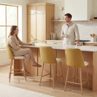 HOMCOM Juego de Taburetes Altos de Cocina con Respaldo y Reposapiés Tapizados de Lino y PU Marco de Acero Marrón(m-8)