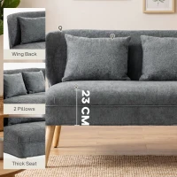 HOMCOM 2-osobowa sofa, mała sofa z chenille, oparcie skrzydłowe, grube siedzisko, nogi z drewna kauczukowego, szara(m-5)